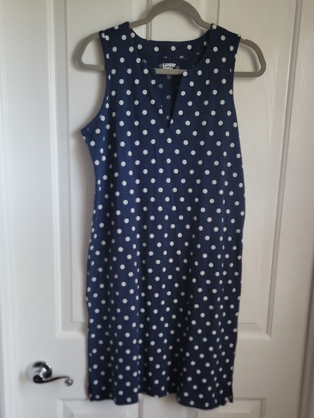 Lands End Navy Polka Dot Sleeveless Shift Dress Swim Cover Nwot New Small S 6 8